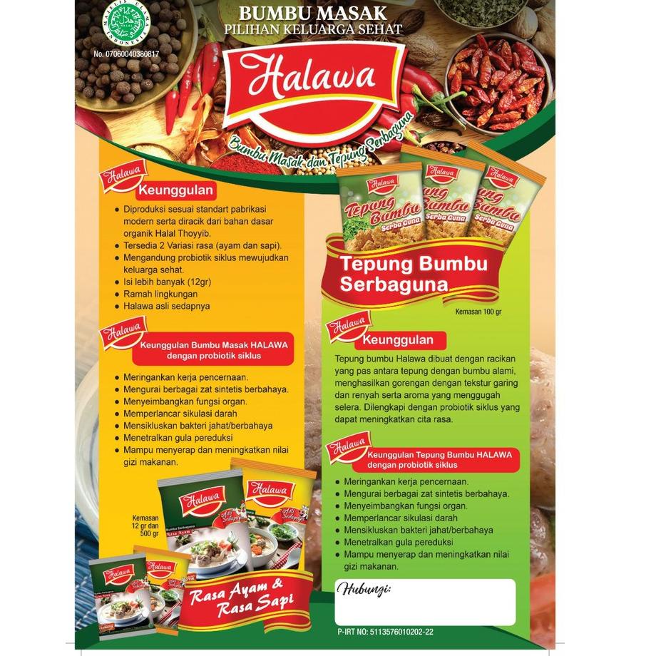 

(Etalase)(Q53W)☛ HALAWA BUMBU MASAK Organik plus Probiotik - Halawa Kaldu Penyedap Rasa Non MSG siap dikirim