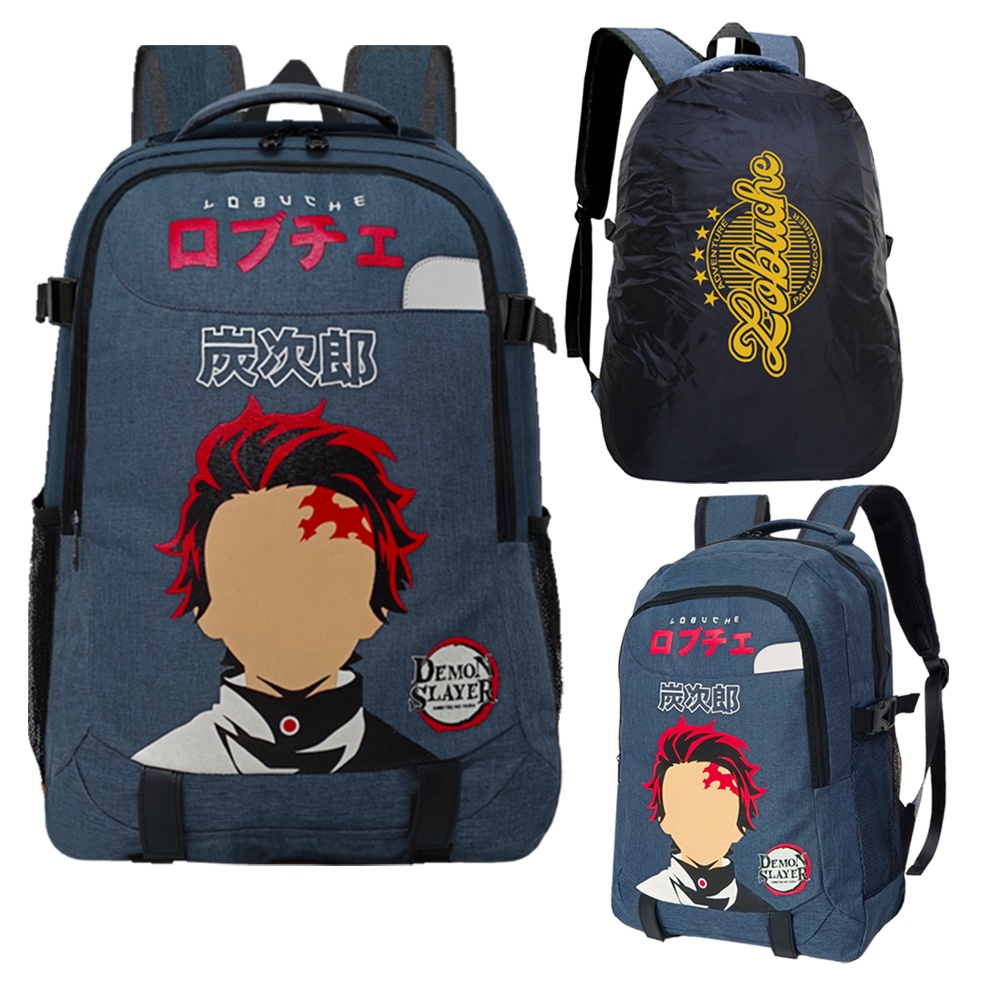 Tas Sekolah Pria SMP SMA Ransel Cowok 15 inch Bonus Rain Cover Backpack Demon Slayer