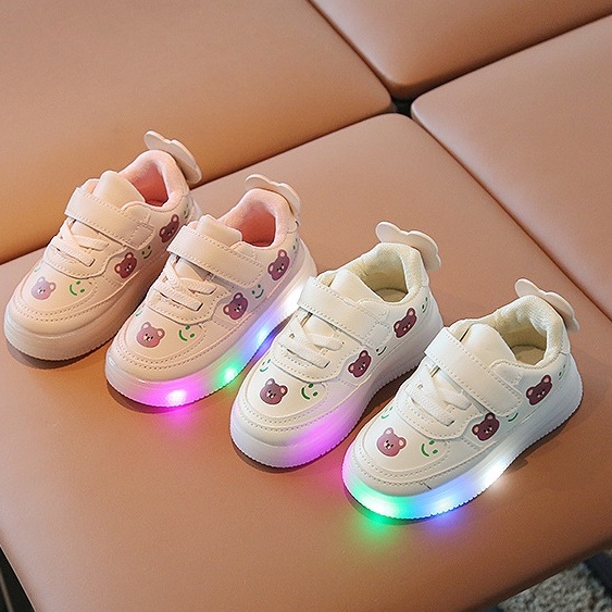 babyfit BEARY BEAR sepatu sneakers anak dengan lampu LED import tali velcro ty-0610r