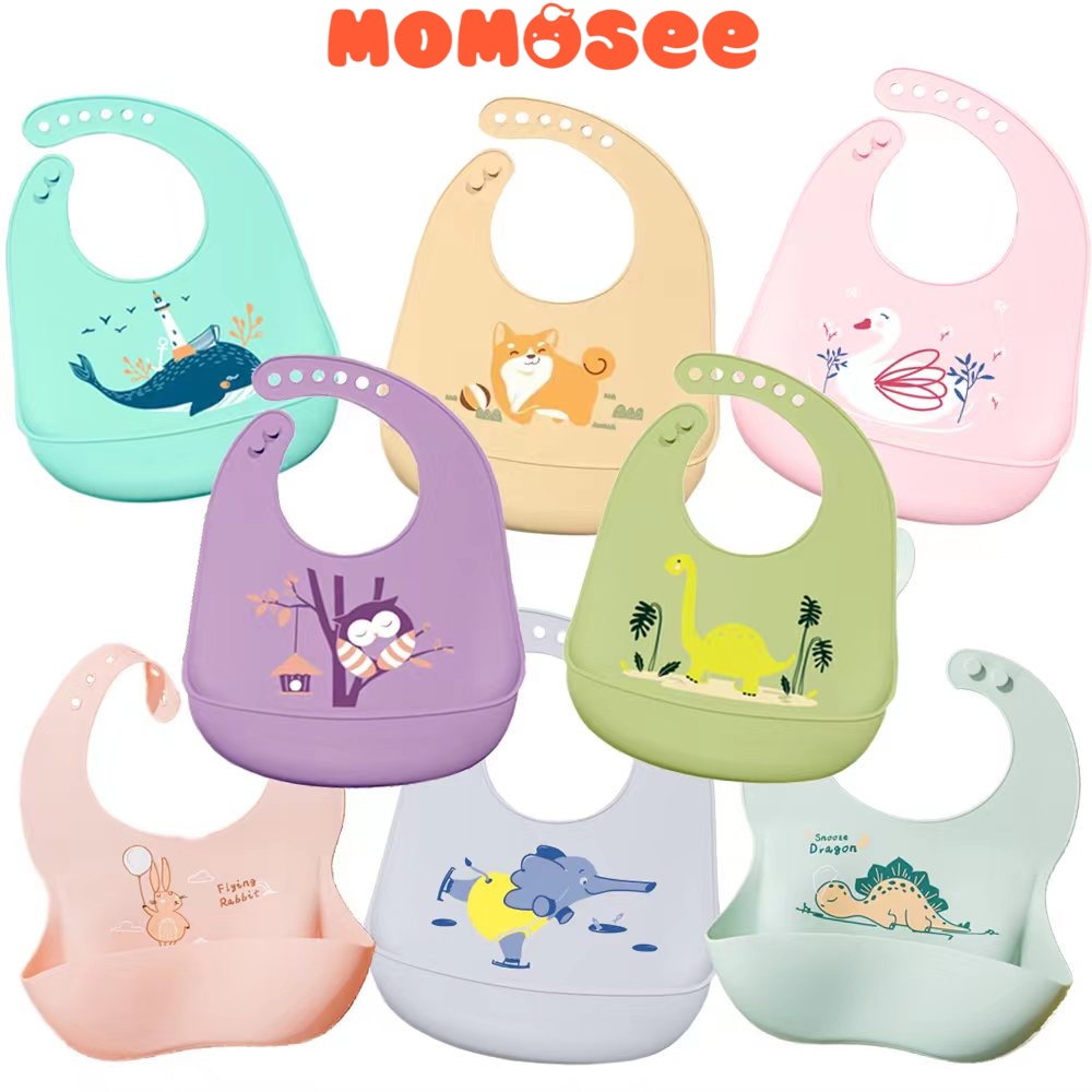 Momosee Celemek Makan Bayi Feeding Silicone Slabber BPA Free Baby Bibs Silikon Waterproof MPASI CJ04