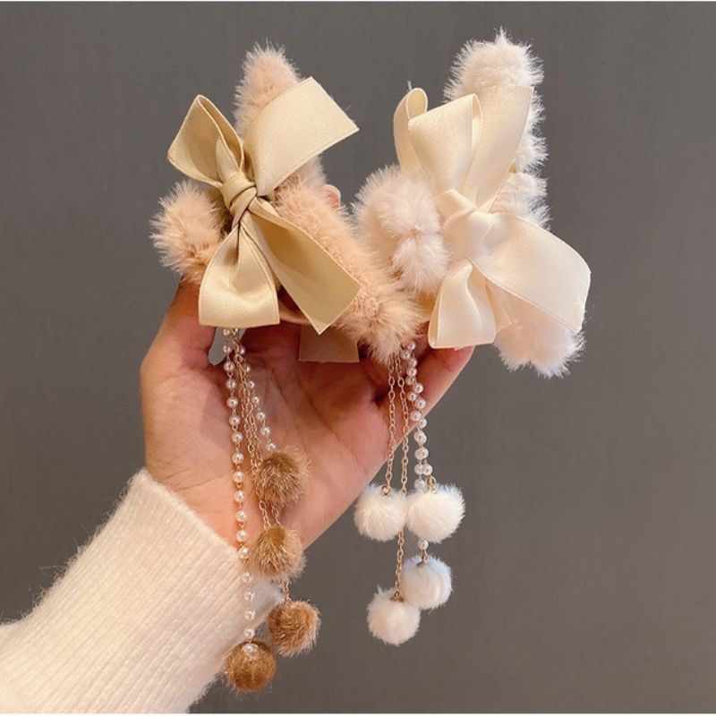 jepit jedai bulu pita pompom tassel korean style