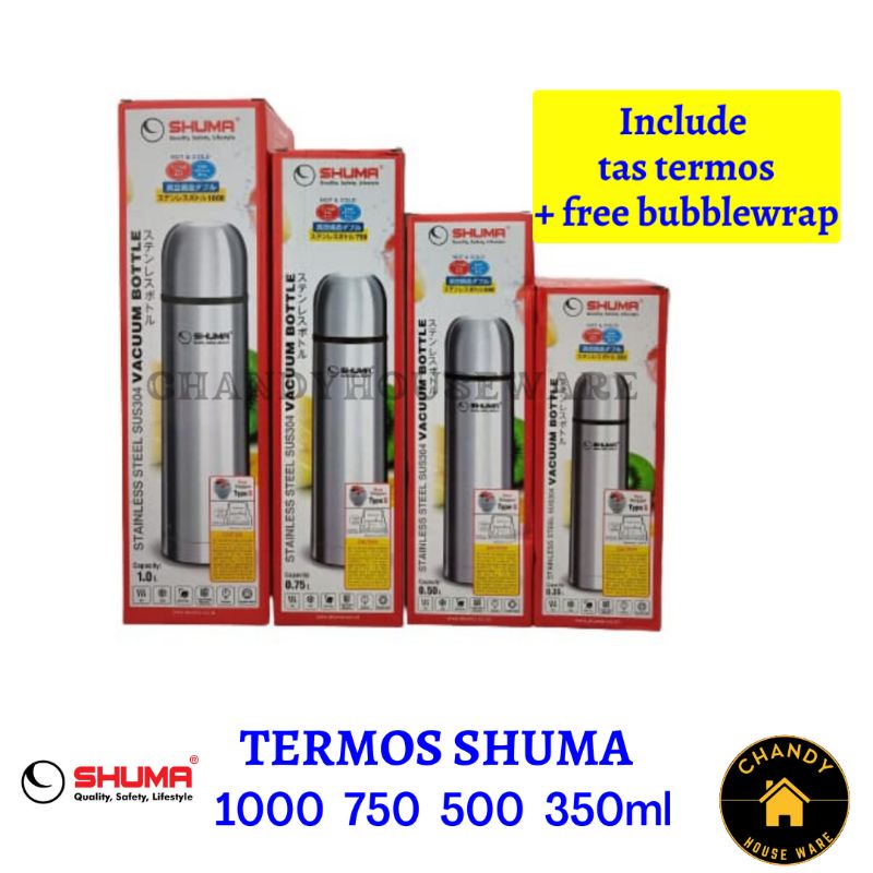 TERMOS AIR PANAS SHUMA VACUUM FLASK 350 500 750 1000 ML 1 LITER + SARUNG TAS TERMOS