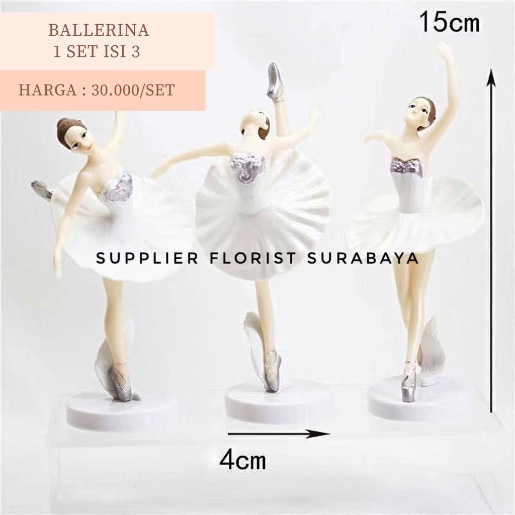 1 SET ISI 3 CAKE TOPPER BALERINA BALLET BALET MINIATUR CAKE HIASAN KUE ULANG TAHUN PRINCESS