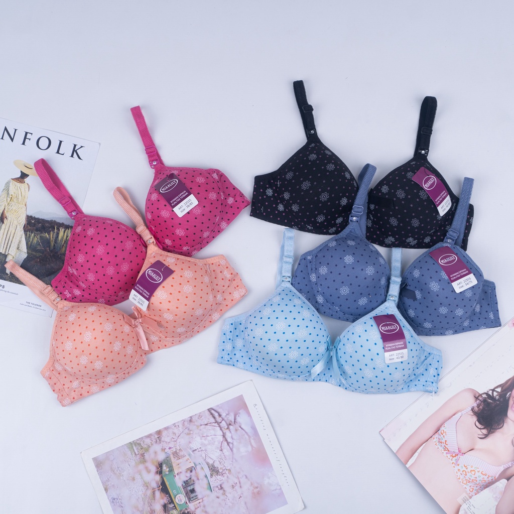 IL - BRA Wanita BH Motif Halus Premium / BH Wanita Tanpa Kawat Kualitas Premium Motif Bintik Bunga MissLily