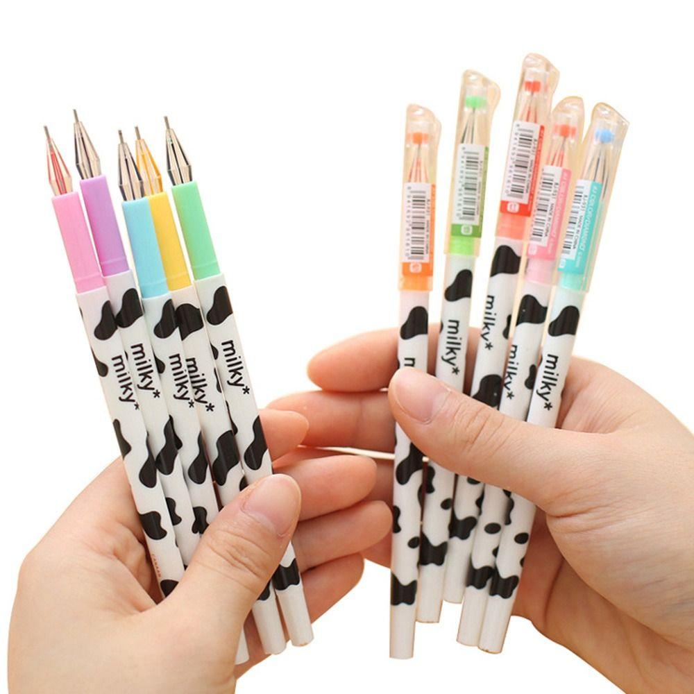 R-flower 12warna/Set Gel Pen Kreatif Alat Tulis Pola Sapi Kartun Berlian Tip Pen