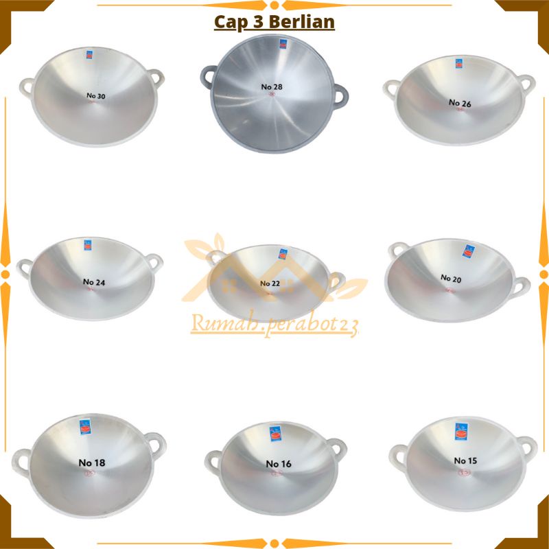 CAP TIGA BERLIAN - Wajan Penggorengan Kuali No 20 22 24 26 28 30 / Kuali Besar / Wajan Besar / Pengg