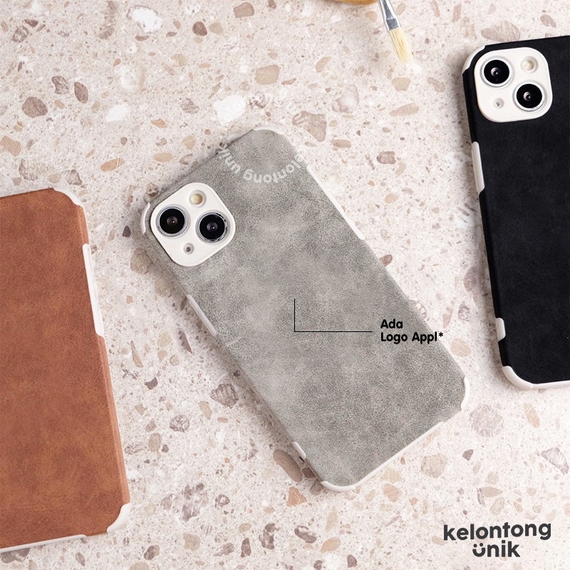 (Seri 1) For iPhone - Calfskin Leather Anti Crack Soft Case with Apple Logo