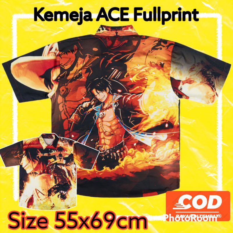 Kemeja One Piece Ace  fullprint baju Anime monkey d luffy  uta shank Kemeja Hip Hop Retro keren keki