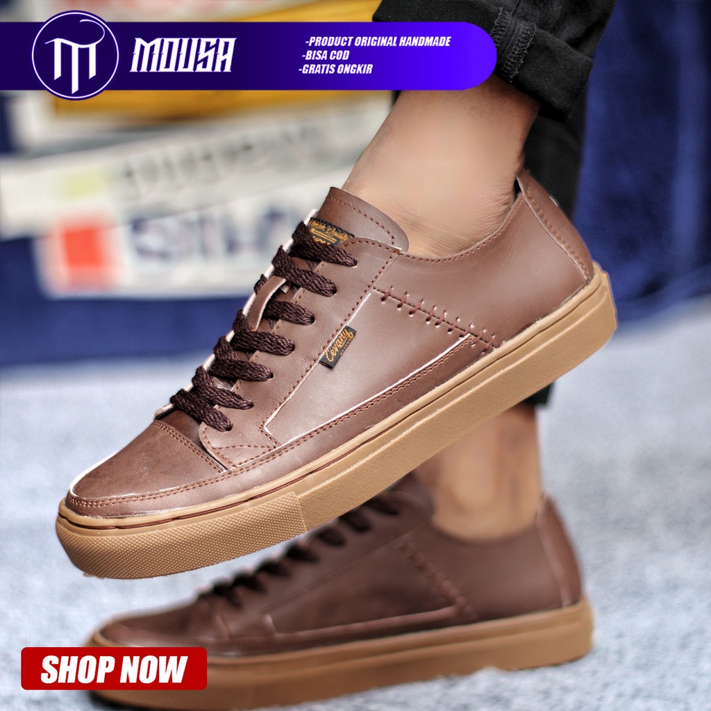 Sepatu Sneakers Casual Pria Kulit Asli Kerja Hitam Mousa Dante Low