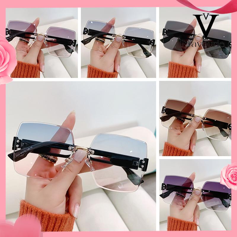 CODKacamata Hitam UV400 Tanpa Bingkai Bentuk Persegi Warna Gradasi Gaya Korea Untuk Wanita-FA