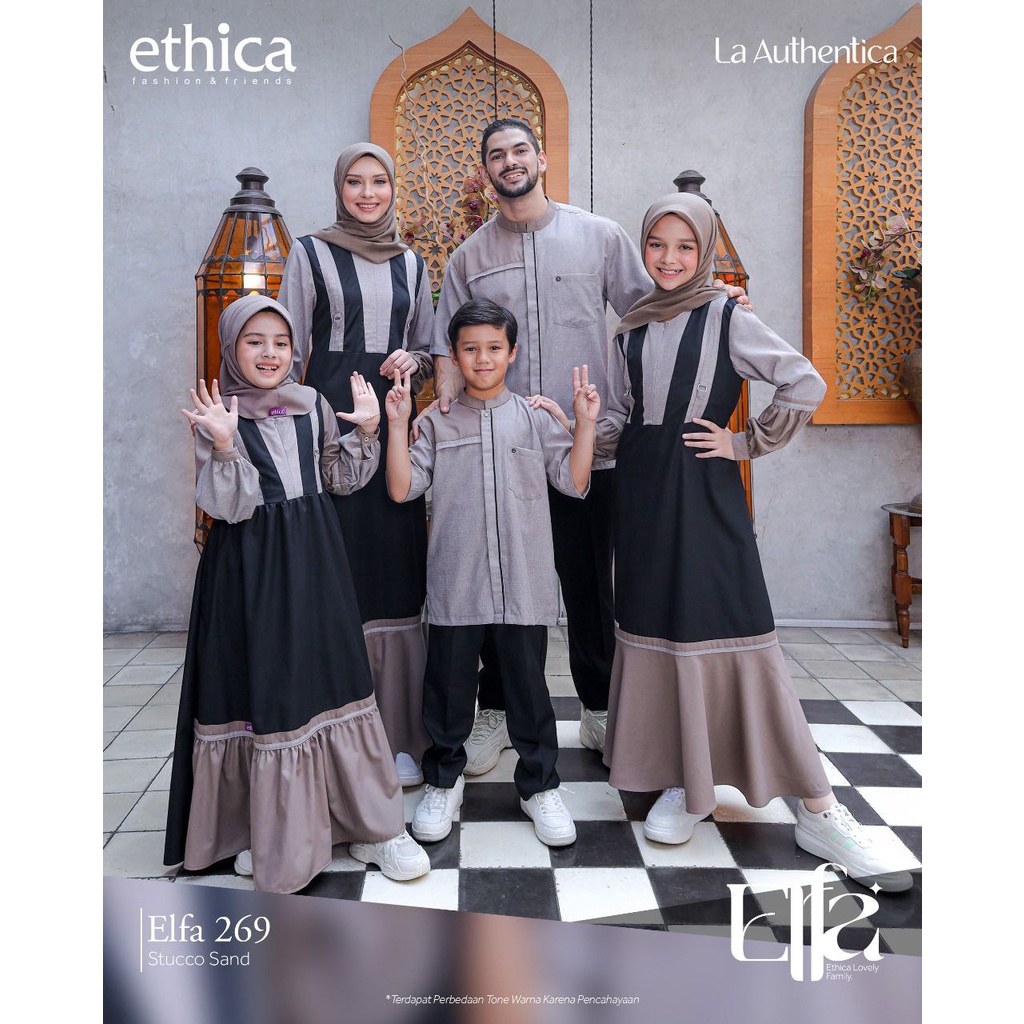 Ethica Couple Sarimbit Keluarga Elfa 2023 Gamis dan Koko Elfa 269 Stucco Sand