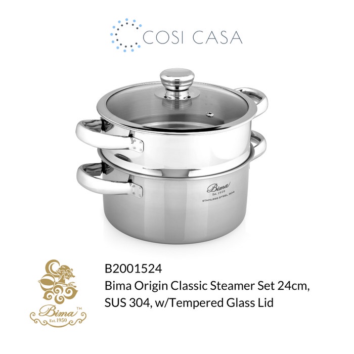 BIMA ORIGIN CLASSIC STEAMER SET 24CM,SUS 304,W/ TEMPERED GLASS LID