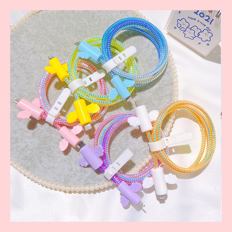 TERMURAH DI SHOPEE / HARGA 1 PASANG / ANGEL WING - Cable Bite Universal/ Pelindung Ujung Kabel/ Cable Saver/ Cable Protector Motif Angel (Compatible for iPhone &amp; Android)