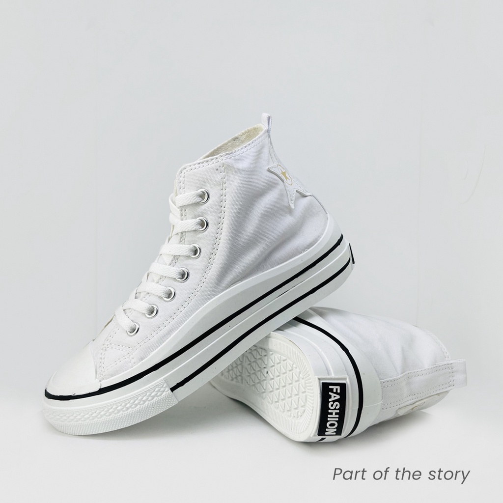 Sepatu Sneakers Boots Wanita Fashion bahan Canvas Premium Kerja Sepatu Sekolah Tinggi Putih Import Free box dan free kaos kaki PROMO CUCI GUDANGG!!!