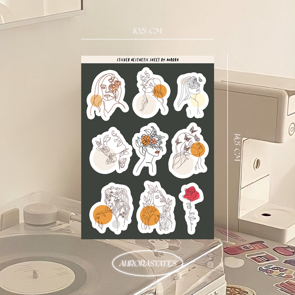 Sticker Aesthetic Woman Flower Stiker Korean Aesthetic Stiker Jurnal Sticker Waterproff
