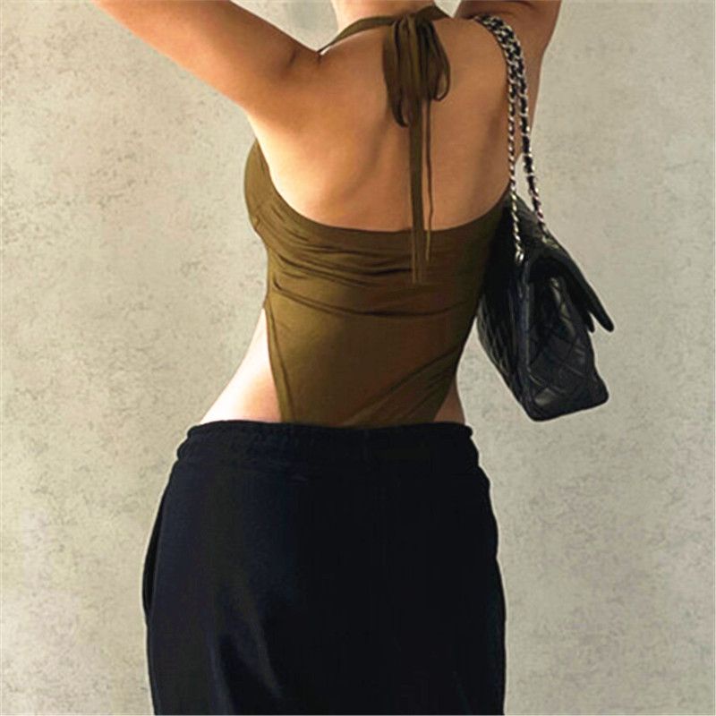 ◎◑◐Suhao Xeemilo sexy hot girl low-cut halter neck strap jumpsuit ins fashion slim waistless sleeveless top