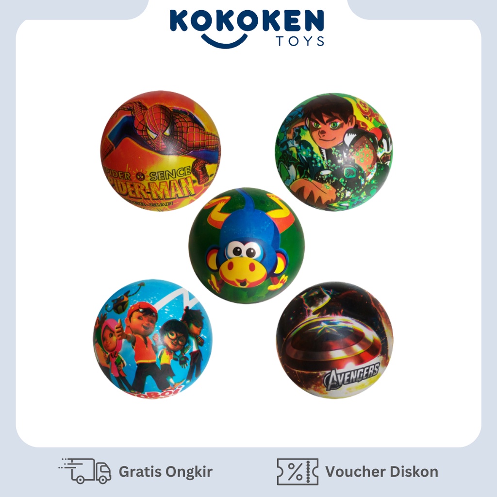 Mainan Anak Bola Karet Tiup Motif Bola Karakter (Hello Kitty / Tayo / Spiderman / Cinderella / Tayo)