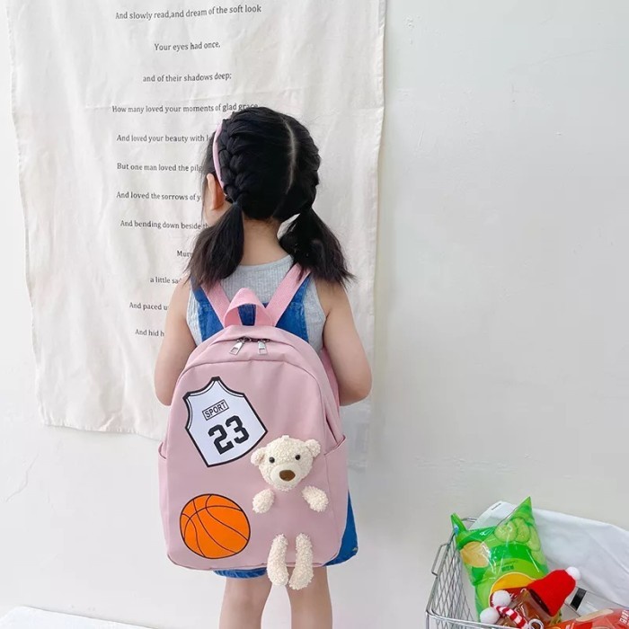 Tas Ransel Sekolah Anak Laki Dan Perempuan / Ransel Backpack Model Teddy Bear Bola Basket