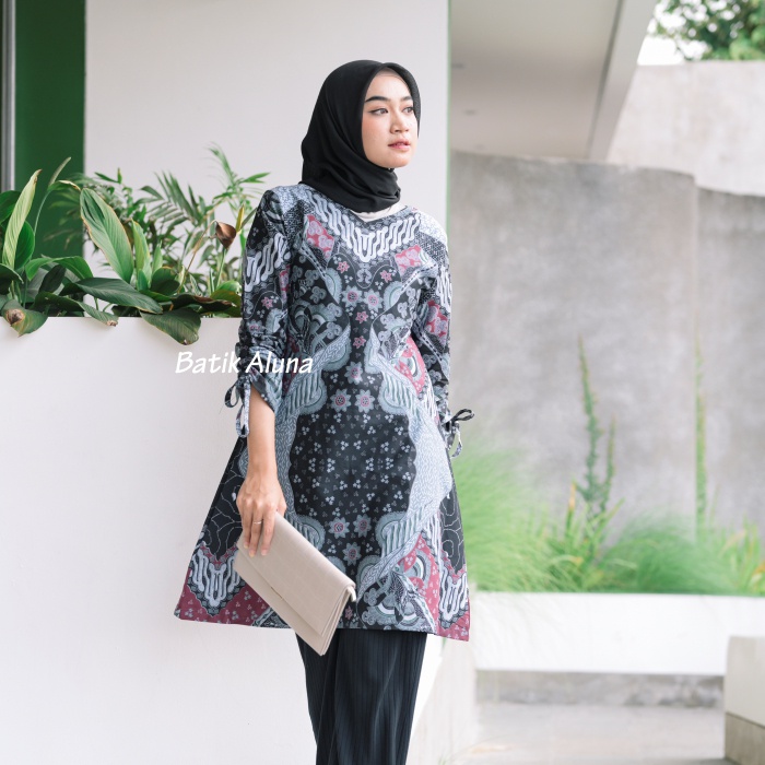 Baju Batik Wanita Lengan Panjang Modern Tunik Premium Bahan Katun Terbaru Kekinian Batik Modern Wanita Jumbo Atasan Batik Wanita Kantor Batik Cewek Modern Couple FASHION BATIK ALUNA