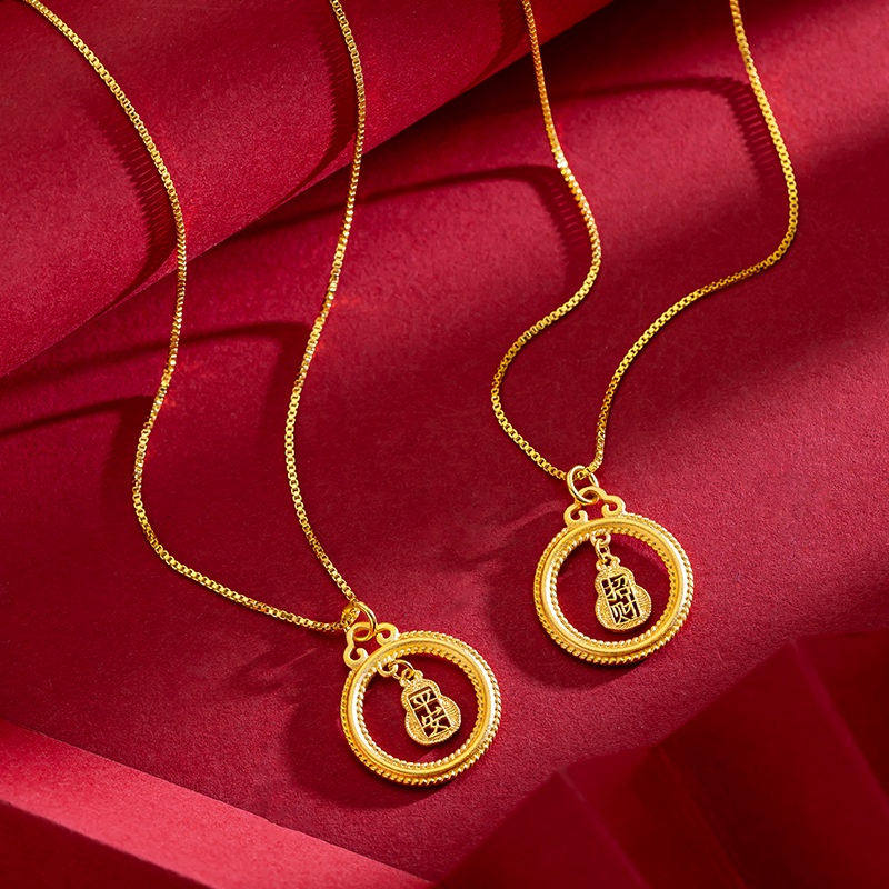 Goldkingdom Perhiasan Fashion 24 K Bangkok Aksesoris Ready Stock Gilt Vintage Aman Liontin Wanita Labu Pesona Klavikula Kalung