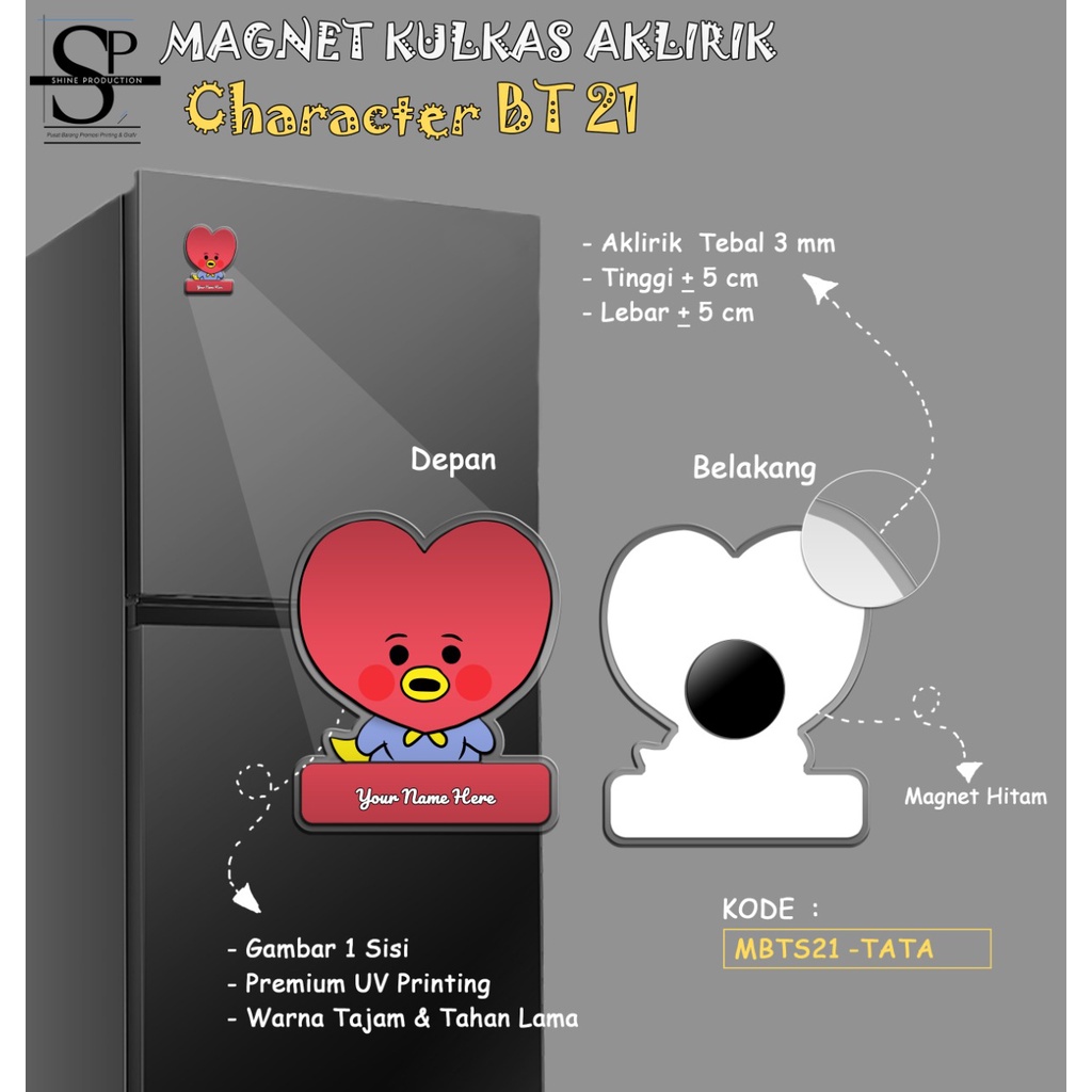 Magnet Kulkas Karakter BT21 Custom Nama