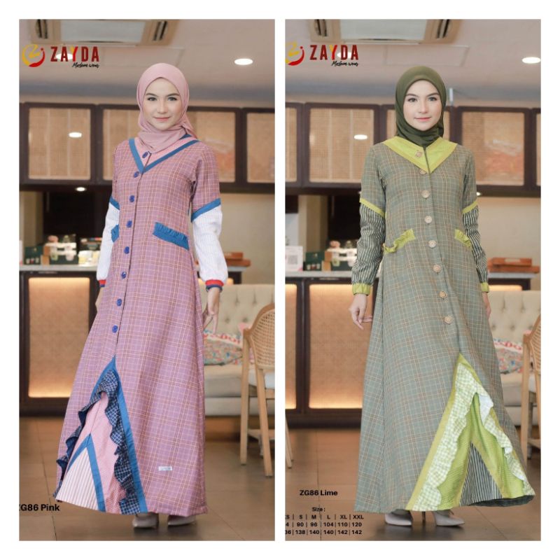Gamis Zayda Terbaru ZG86 Lime n Pink