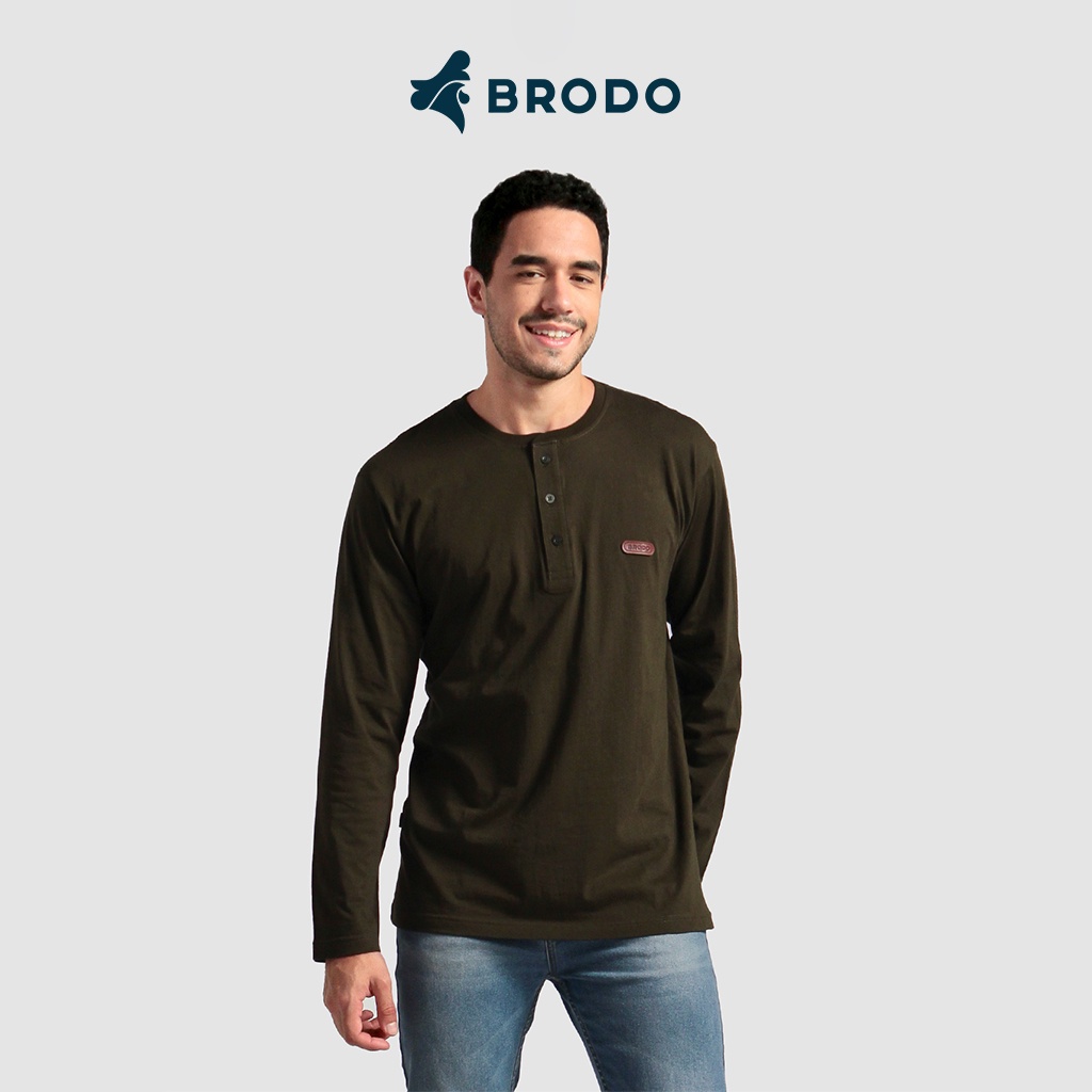 BRODO - Kaos Brodo Henley Long Sleeve Olive Size M