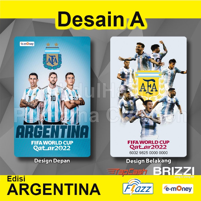 Kartu Emoney Custom Desain Argentina FIFA World Cup Qatar 2022 bisa E-Money Brizzi Flazz Tapcash