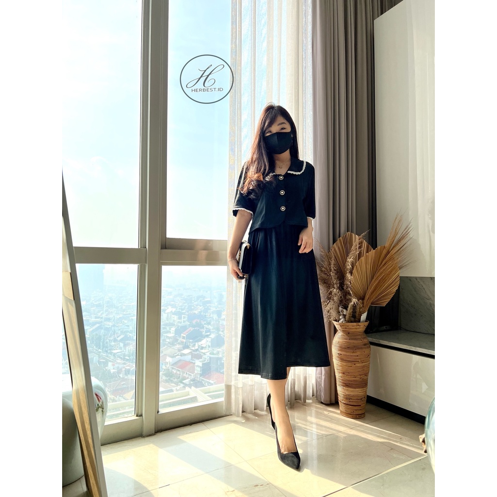 SETELAN ROK WANITA VINTAGE SET KOREAN STYLE KEMEJA VINTAGE DAN ROK MIDI SKIRT WEDGES IMPORT HERBEST