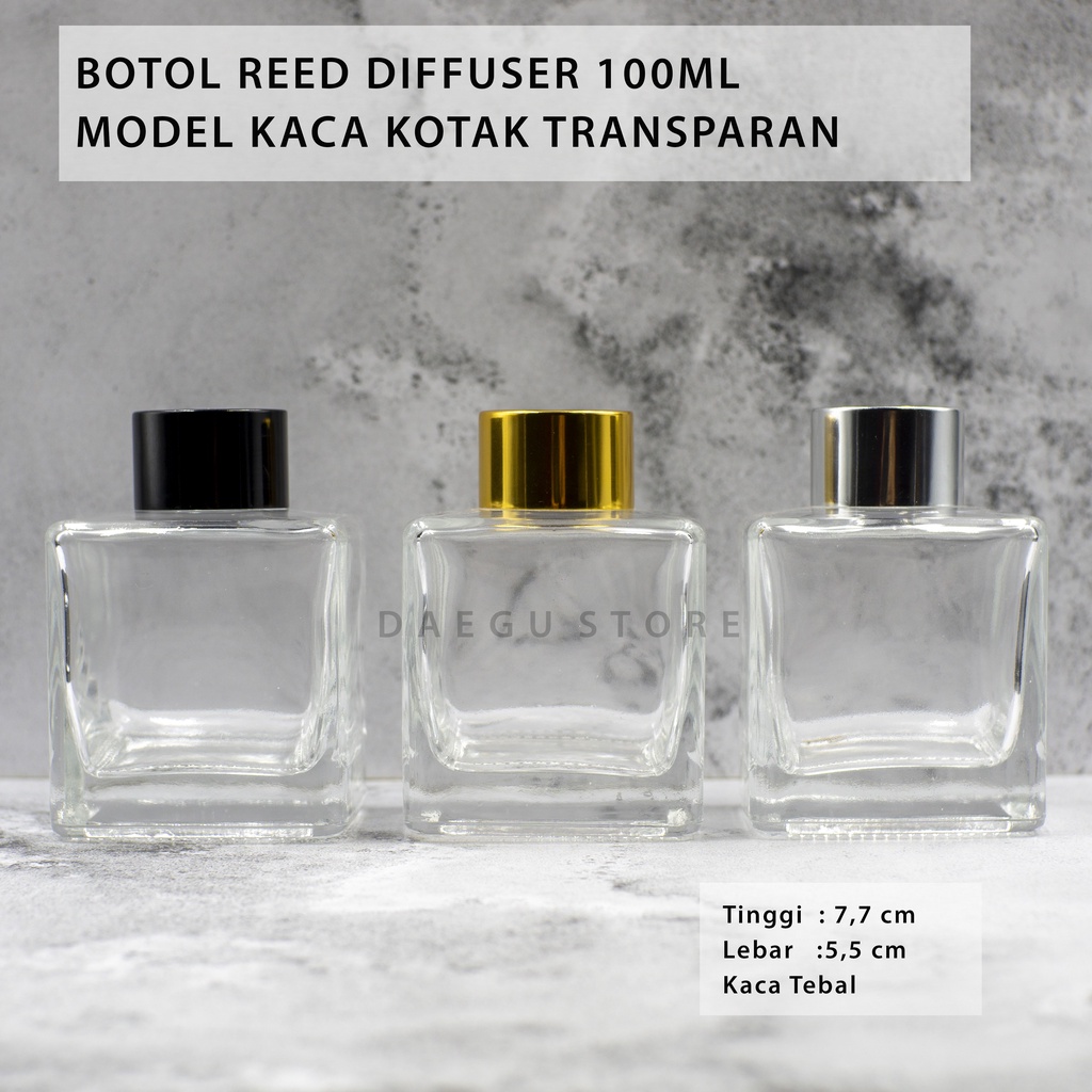 Botol Reed Diffuser 100ml Kotak Persegi / Transparan Kaca Tebal Aromatherapy Pengharum Ruangan