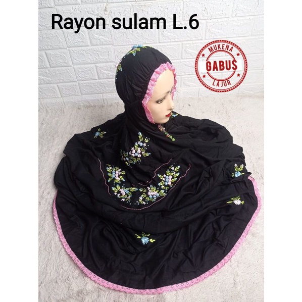 Mukena  terusan rayon sulam warna hitam