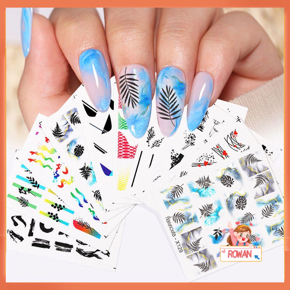 R-flower Nail Art Stiker Kuku Slider Kartun Geometris 3D Decals