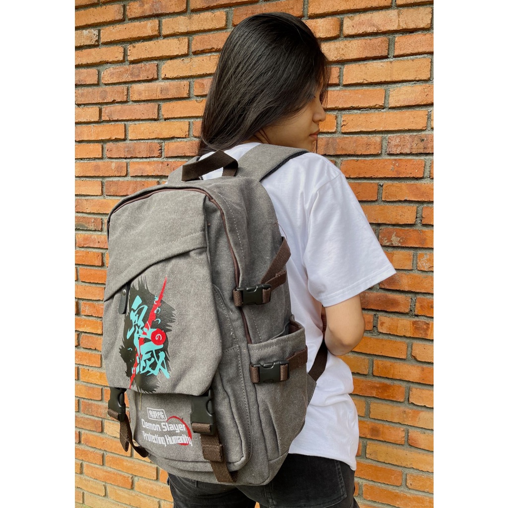 Bagpack Demon Slayer Canvas Grey Anime Manga Kimetsu No Yaiba Tas Sekolah Wibu