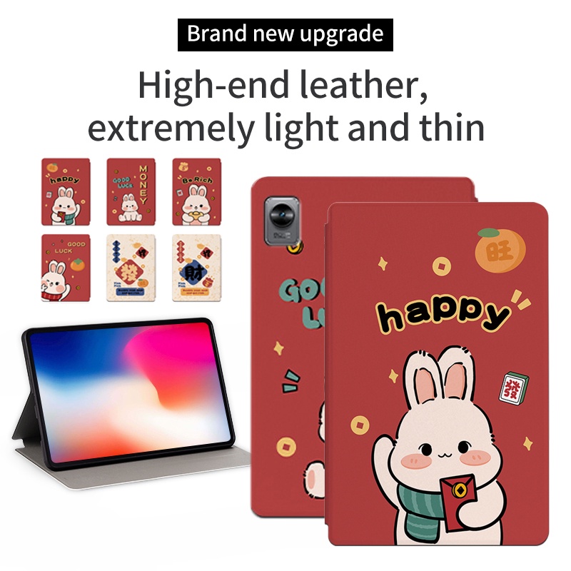 Untuk Realme Pad mini (2022) 8.7-inci RMP2105 Fashion Tablet Penutup Pelindung Realme Pad X 10.95 &quot;RMP2107 RMP2108 NewYear Festival Pola Kelinci Lucu Casing Flip Stand Leather Case