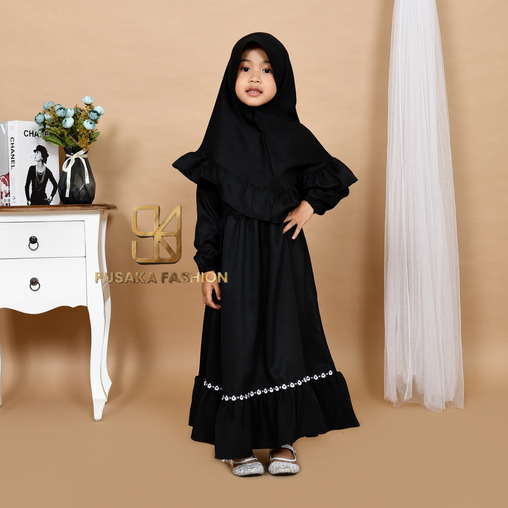 NAlSYA KIDS baju gamis anak perempuan muslim pakaian syari set hijab putih khimar modern murah ADA 6 WARNA BISA BUAT ANAK 2 SAMPAI 9 TAHUN fashion muslim kid warna putih hitam wardah moca lilac bata gaun anak muslim long dress mengaji manasik