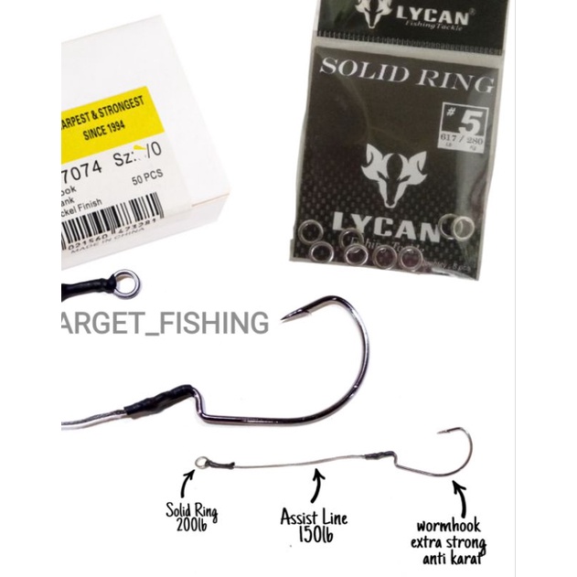 Rangkaian Worm Hook + Assist Kevlar untuk Soft Lure Silencer Wormhook 5/0 4/0 BABY Silencer Pakai Solid Ring