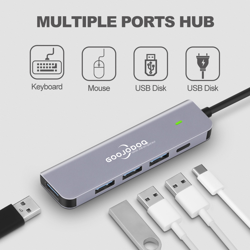 Goojodoq USB HUB Multiple USB Splitter 5 Ports Hight Speed USB 3.0 HUB OTG Printer for Laptop PC aluminum alloy