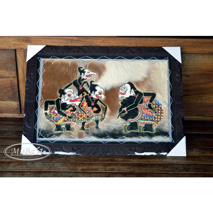 Lukisan Kaligrafi - Lukisan Kaligrafi Wayang Punakawan Ukuran 50Cm X 70Cm, Kulit Kambing -