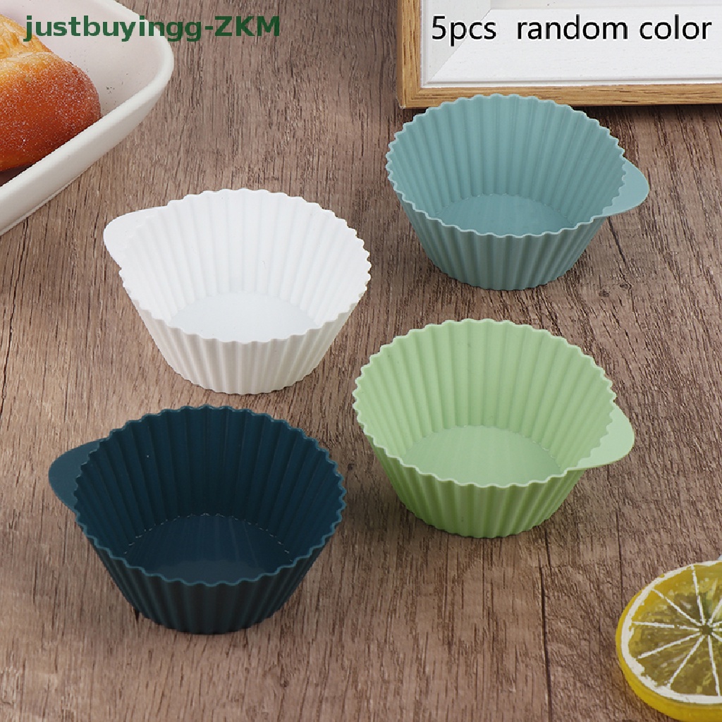 [justbuyingg] 5pcs Cetakan Kue Silikon Cetakan Muffin Bulat DIY Aksesoris Kue Dapur [RICO]