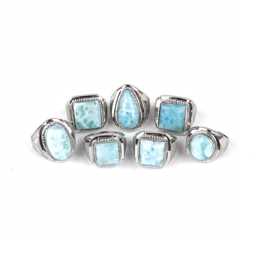 Cincin Batu Permata Natural Blue Larimar Ring Monel Termurah