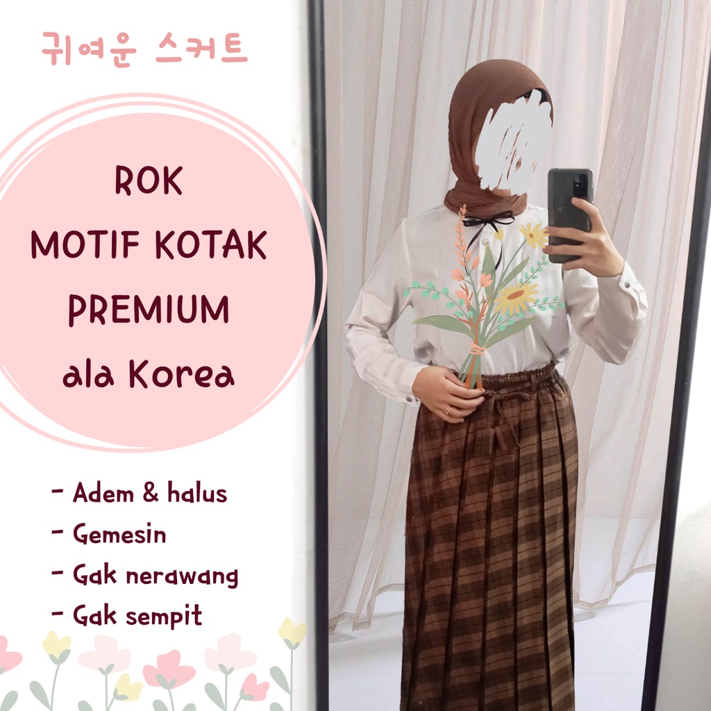 Rok Plisket Motif Kotak Ala Korea Panjang Semi Wol