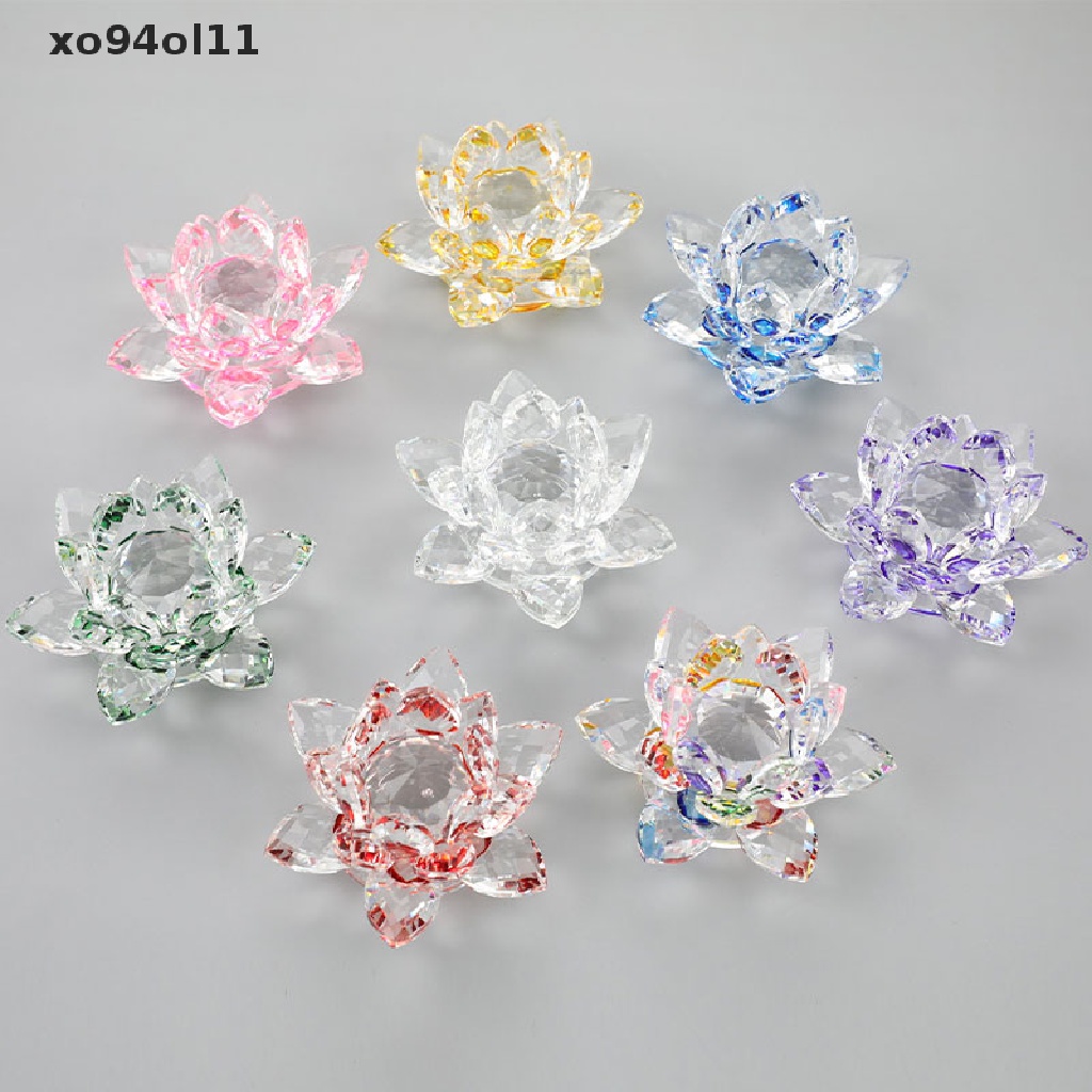 Xo 80mm Kristal Lotus Bunga Kerajinan Tangan Kaca Paperweight Fengshui Ornamen OL