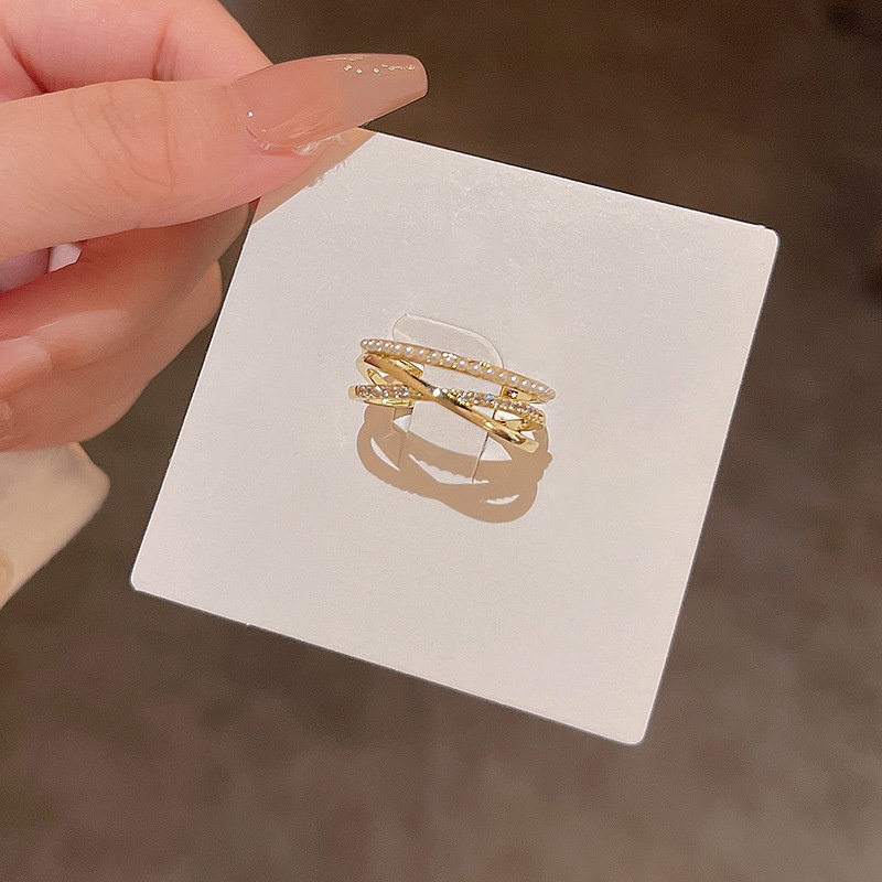 Hadiah Yang Indah Wanita Fashion Perhiasan Korea Super Peri Temperamen Pesta Rings Elegan Sederhana Wanita Double-layer Mutiara Jari Cincin Adjustable Open