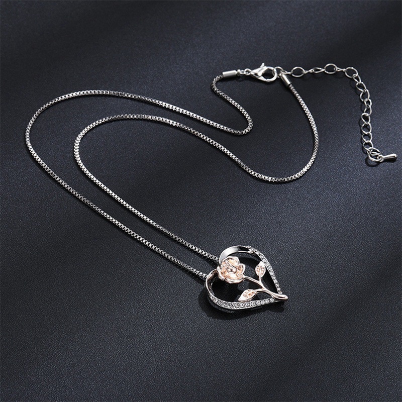 Kalung Fashion Wanita Perhiasan Aksesoris Desain Mawar Alloy Love Hias Kristal Necklace Untuk Wanita