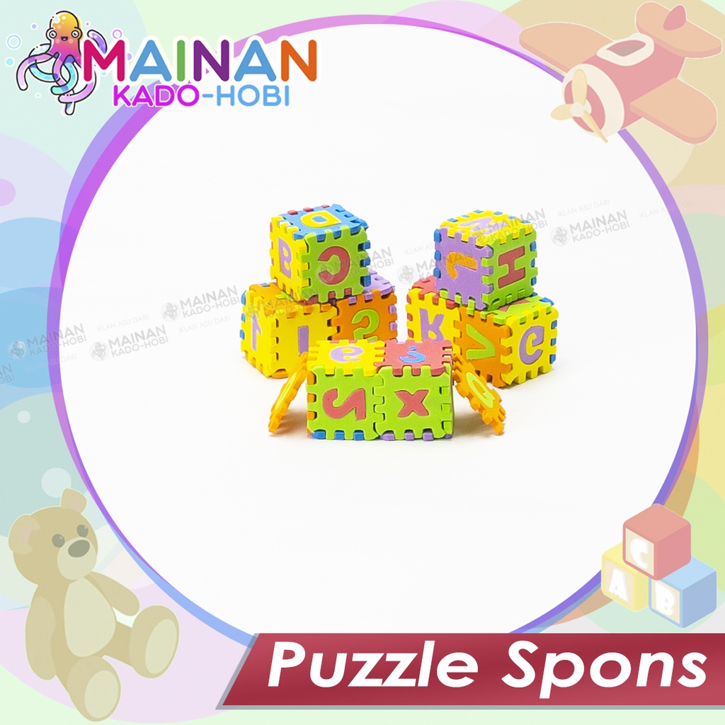 MAINAN EDUKASI ANAK SUSUN PUZZLE GABUS BUSA SPONS SPONGE HURUF ANGKA