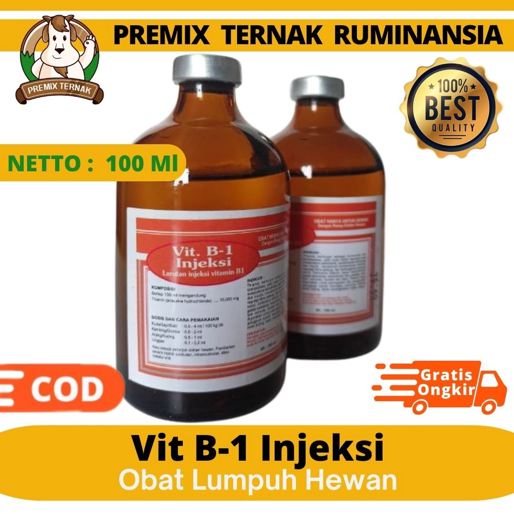 VIT B1 INJ 100ML (OREN) - Vitamin B1 Hewan Ternak Sapi Kambing Babi Anjing Unggas Like B1 Wonder