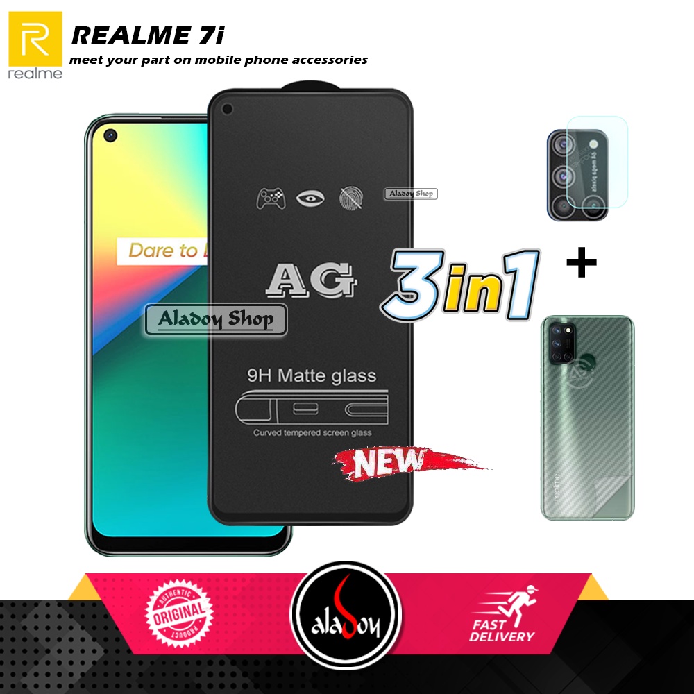 Paket 3IN1 Tempered Glass Layar Matte Anti Glare Realme 7I Free Tempered Glass Camera dan Skin Carbon