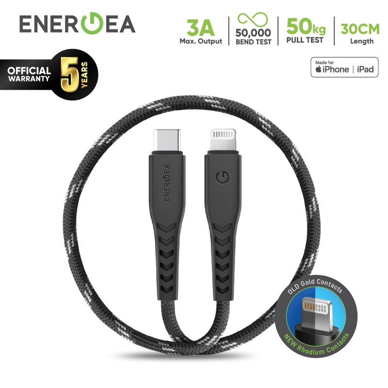 Kabel Charger &amp; Data ENERGEA Nyloflex USB-C to Lightning MFi 3A 30Cm