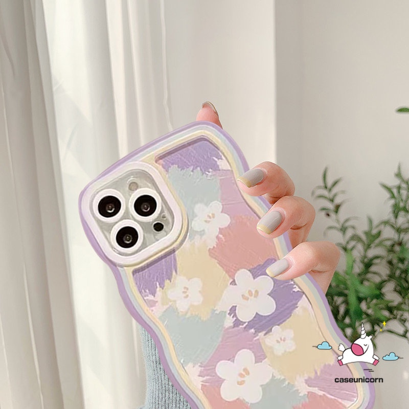 Casing Oppo A15 A95 A17 A17K A78 A77 A12 A57 A16 A54 A96 A5s A55 A76 A16s A3s A5 A9 A74 A7 A16K A1k A77s A53 A52 Reno 8T 5F 7Z 6cat Air Warna Warni Bunga Wavy Edge Soft Case