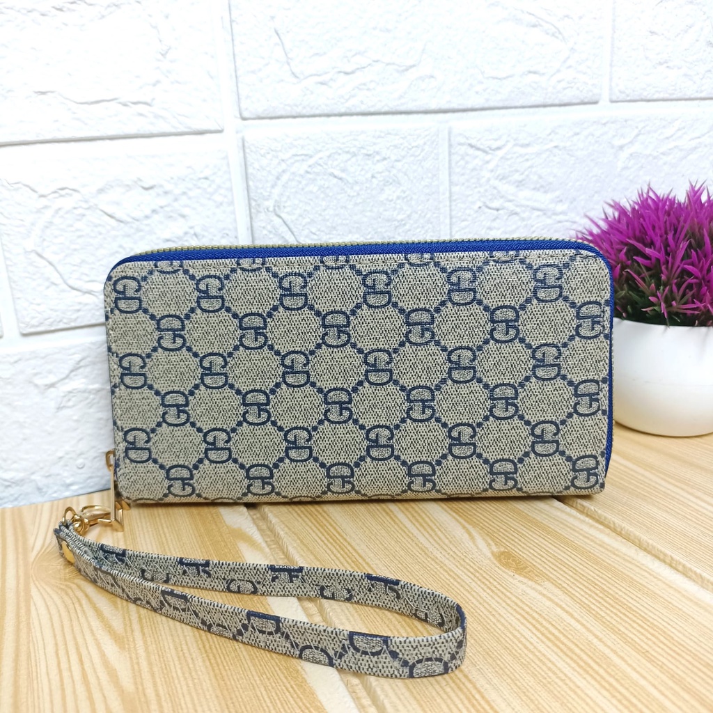 Dompet Panjang Wanita Zipper Fashion Style Korea Dompet Clutch Cewek 2 Resleting PU Multifungsi Azgalery D38